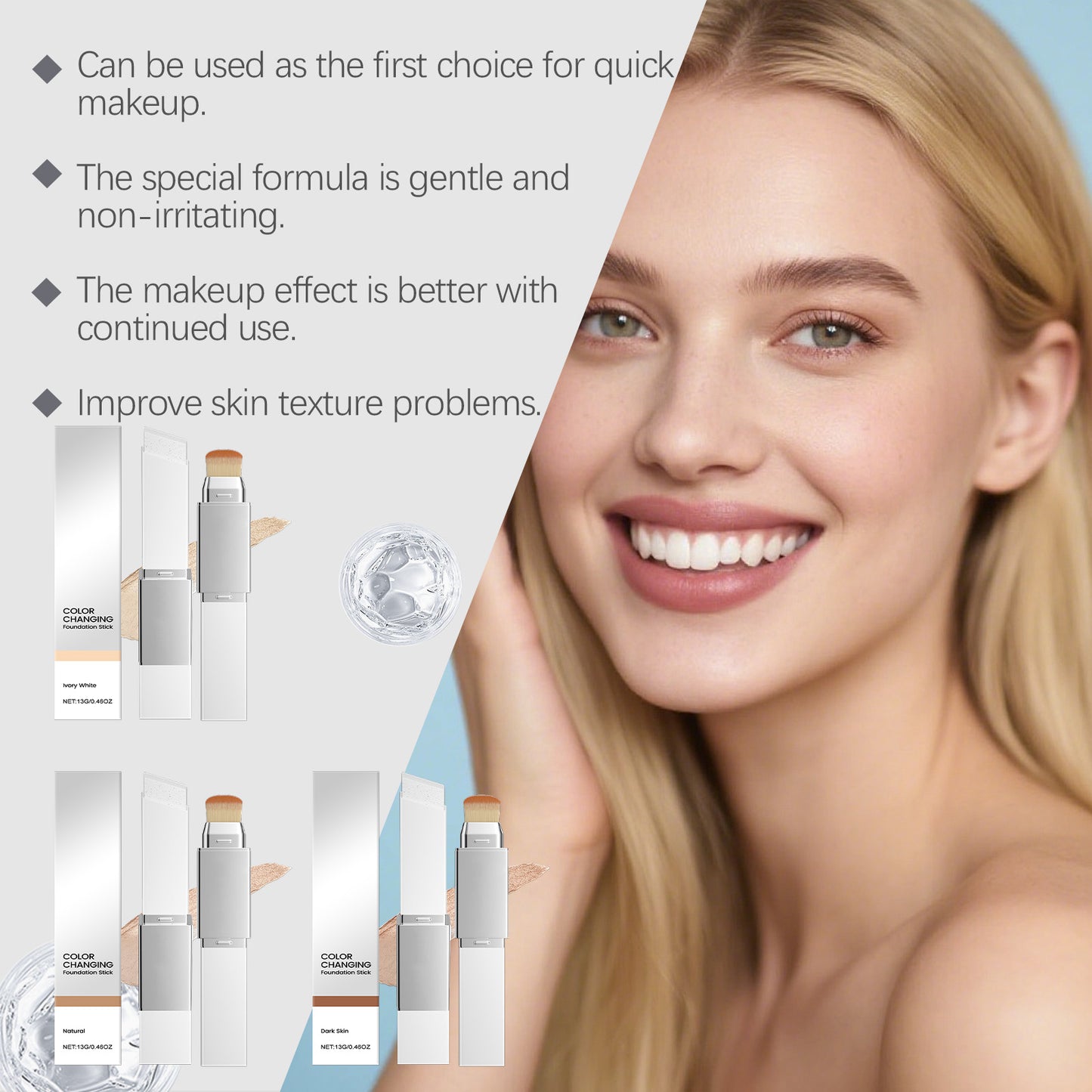 Ivory White 2‑in‑1 Color Changing Foundation Stick