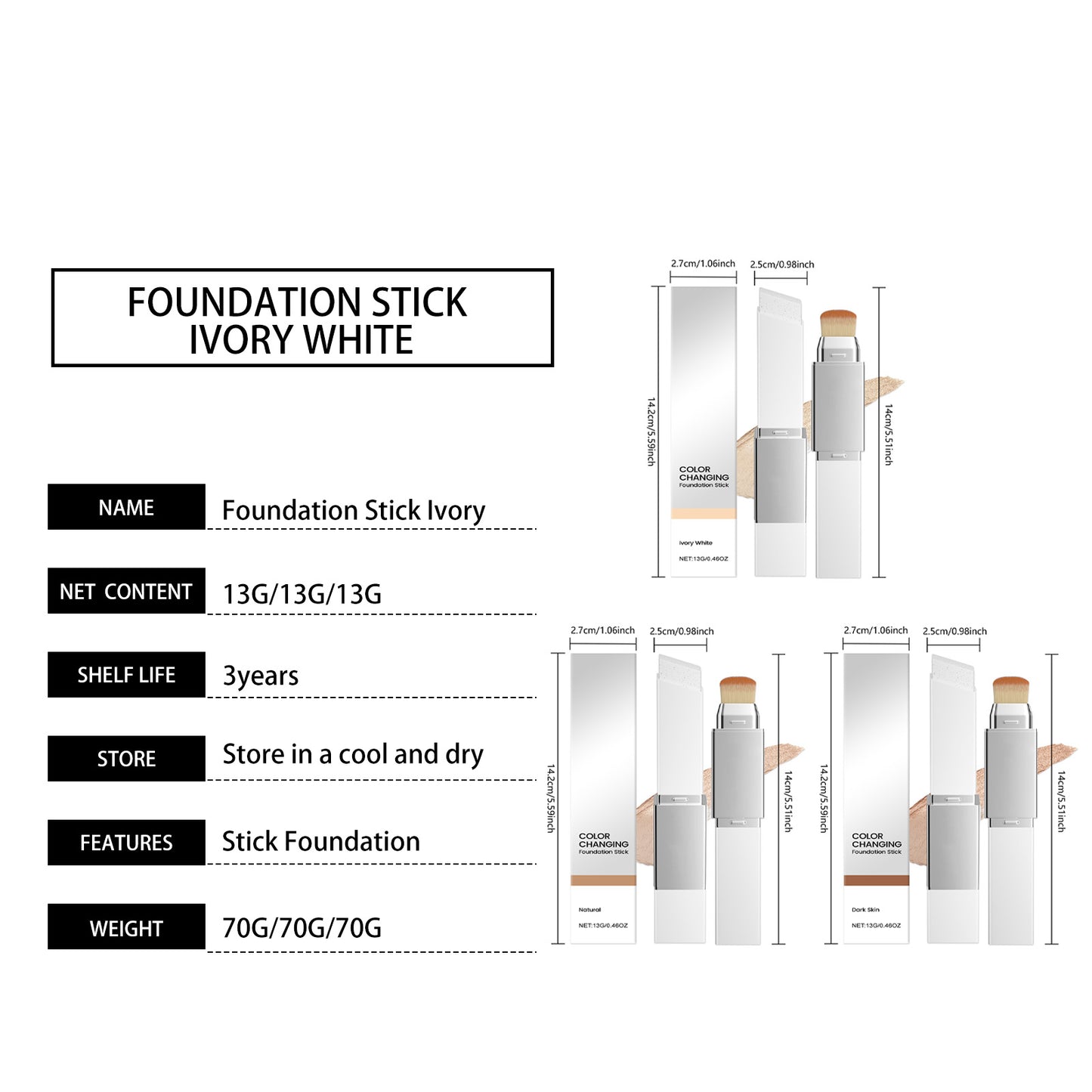 Ivory White 2‑in‑1 Color Changing Foundation Stick