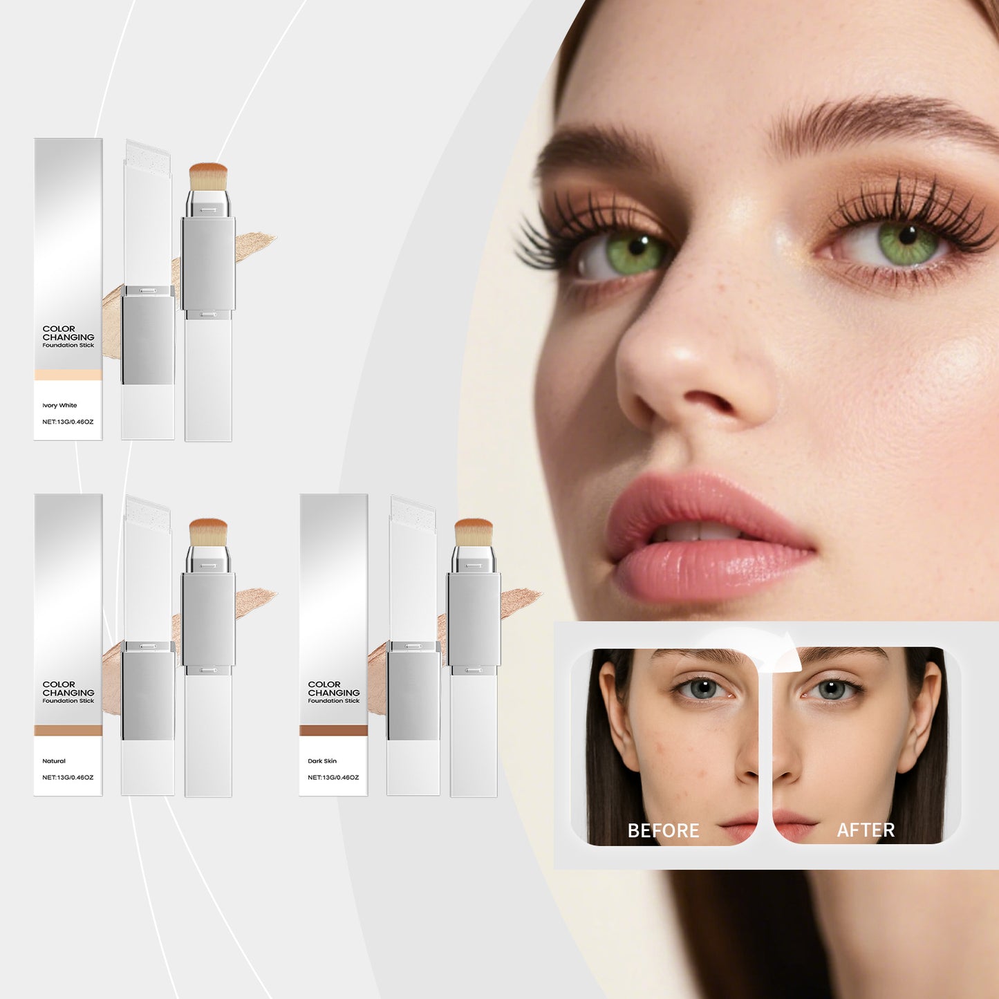 Ivory White 2‑in‑1 Color Changing Foundation Stick